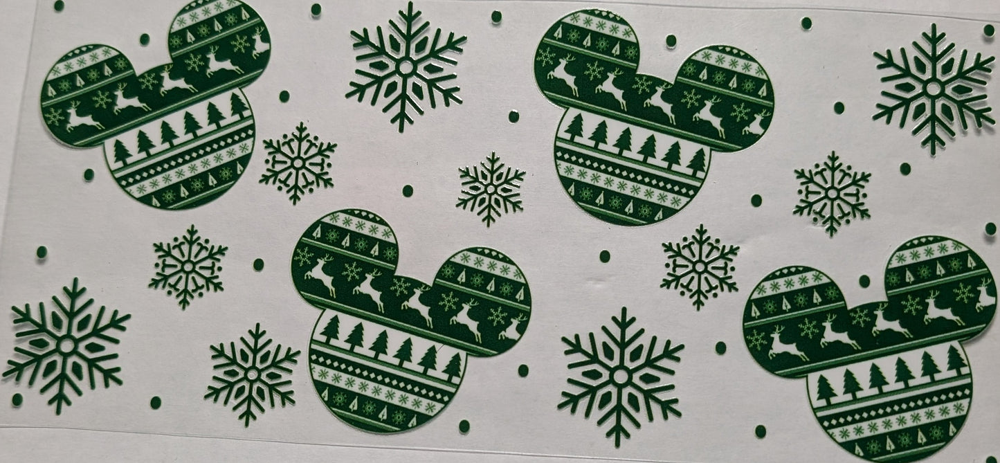 Mickey Head Green Snow Flakes